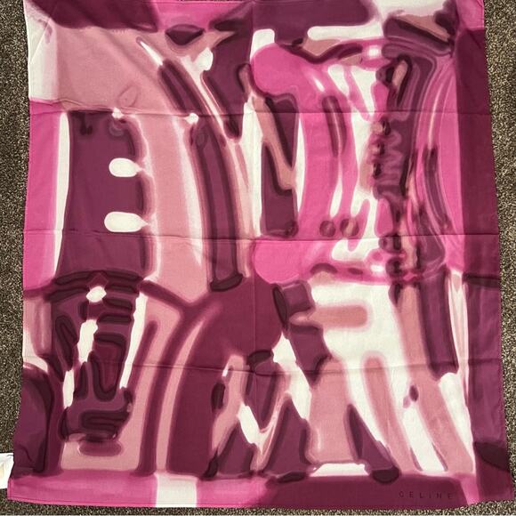 Celine silk scarf Square 90” x 90” NWT barbie pink abstract Luxury print Y2k - Picture 1 of 4